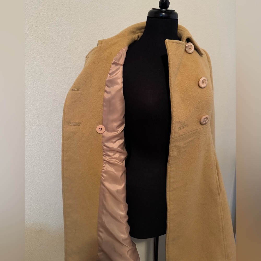 100% Wool Tan Double-Breasted Women's Coat Siz 6 - Picture 7 of 12